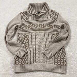 Commerce Shawl Neck Sweater Mens Medium Tan Cable Knit Pullover Fisherman